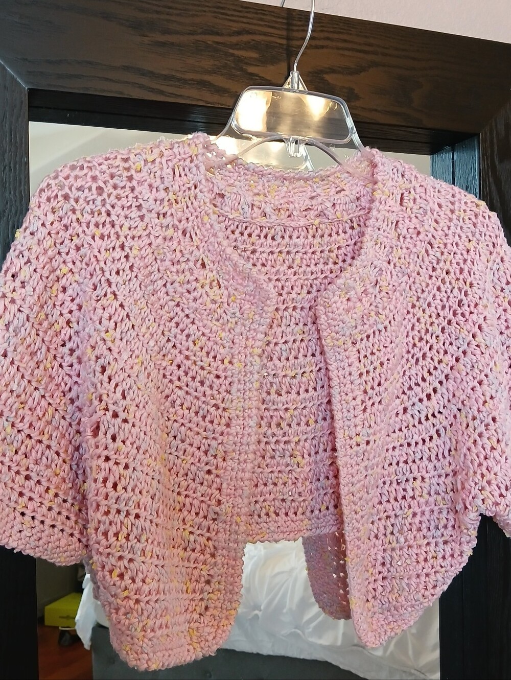 Handmade Pink Crochet Bolero Cardigan Crop Summer Speckles Open Loop Sz M-L